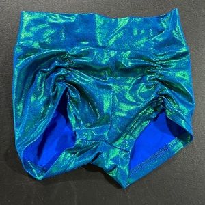 Girls dance shorts, shimmery teal/blue, Medium girls